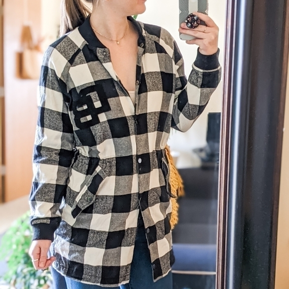Do+Be Plaid Varsity Buffalo Plaid Shacket Sweater Coat - Picture 2 of 10